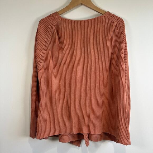 Sigrid Olsen Sport Ribbed Silk Blend Cardigan Rust Orange Waterfall Sweater 2X - Picture 13 of 15